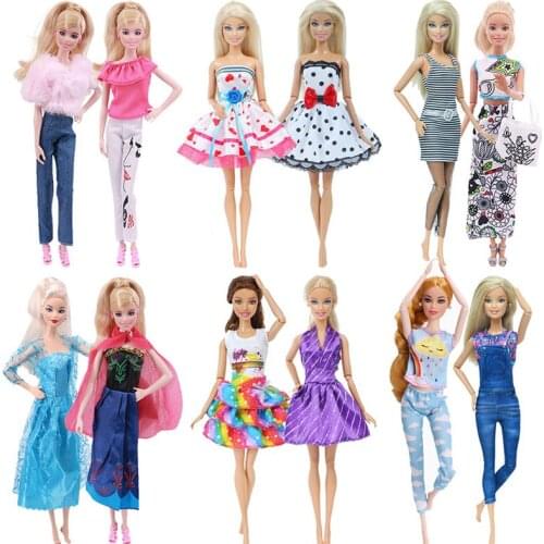 2Pcs/Lot Barbies Doll Clothes Dsiney Elsa Princess Dress Cartoon Skirt For Barbie Doll Casual Daily Wear Twins Outfit Girl`s Toy