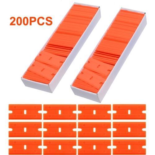 FOSHIO 200pcs Double Edge Razor Blade Carbon Fiber Sticker Remover Window Glass Cleaning Razor Scraper Vinyl Car Wrap Squeegee
