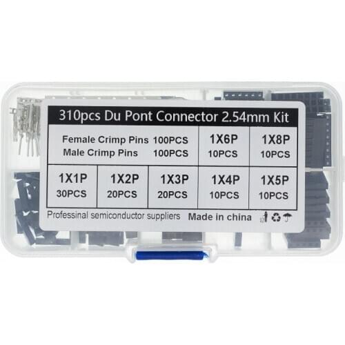 310Pcs/set 2.54mm Male+Female Dupont Wire Jumper Line Cable 1/2/3/4/5/6/8 Pin Header Connector Housing Electronic DIY Kit