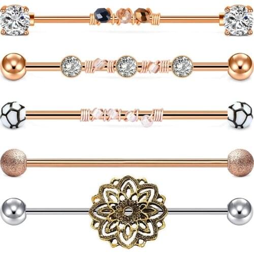 5 14Gstainless steel industrial barbell ear surround line style retro style cartilage body perforated industrial perforated rod