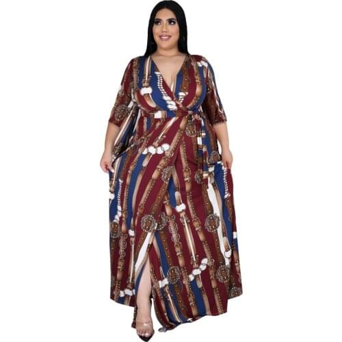 African Print Slit Long Sleeve Dress Sexy Ladies High Waist Loose Dress Bohemian Fashion Casual Dress 2021spring/fall New Styles
