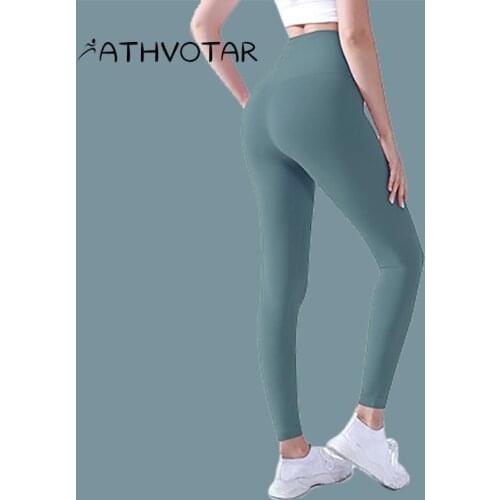 ATHVOTAR Tights Women Pants Sexy High Waist Hip Lift Pocket Running Sport Yoga Leggings Solid Quick Dry Fitness Gym Clothing