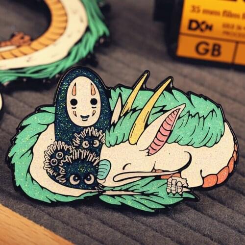 Anime Spirited Aways Faceless Man White Dragon Hard Enamel Brooch Kawaii Cartoon Anime luminous Luminous Badge Unique Gift Pins