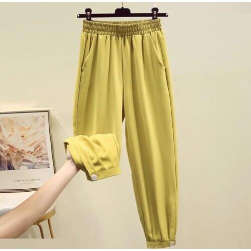 Summer Chiffon Sweatpants Ankle-Length Pants Women Casual Solid Harem Pants Elastic High Waist Sport Trousers Female Joggers