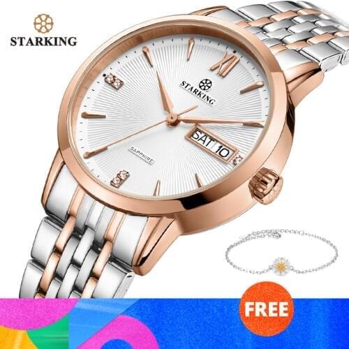 STARKING Stainless Steel Bracelet Watch Women Luxury Quartz Auto Date Dress Ladies Watch 3ATM Waterproof Wristwatches Gift