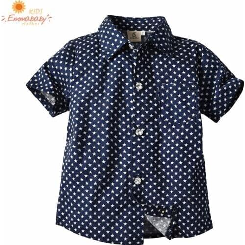 Toddler Kids Shirts Tops 2020 Summer Clothes Boys Short Sleeve Shirt Stars Printed Blouses Lapel Neck Buttons