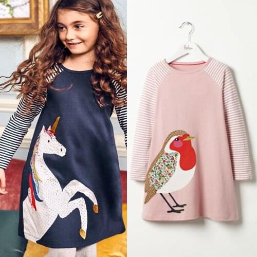 Kids Baby Flower Girls Dress Cartoon Horse Bird Princess Birthday Party Dresses Kids Clothes