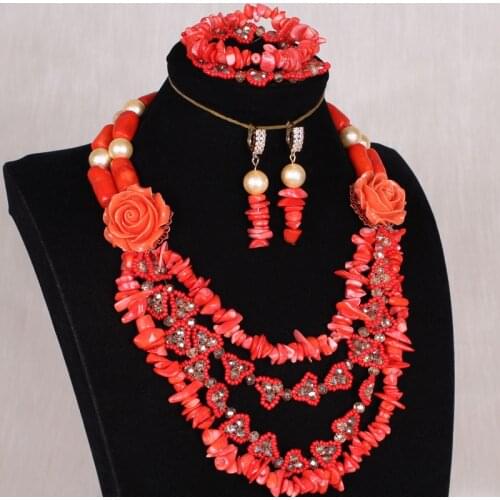 Dudo Nature African Coral Beads Jewelry Set With Crystal Beaded Flowers For Nigerian Bridal Necklace Set 2020 Fashion Jewellery