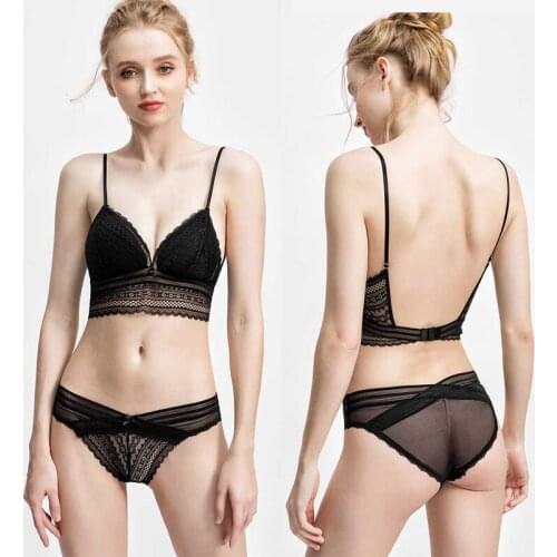 French Lace Underwear U-shaped Beautiful Back Big Open Back No Steel Ring Bra Triangle Cup Elagant Thin Bra Set