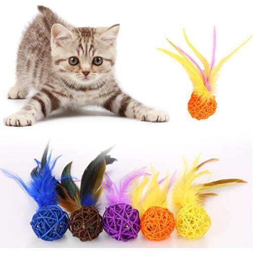 Pet Cat Kitten Toy Rolling Bell Rattan Scratching ball Funny Cat Kitten Play Dolls Tumbler Ball Pet Cat Toys Feather Toy
