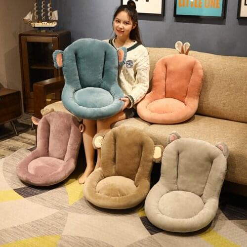 Cute Cat Rabbit Bear Deer Plush Seat Cushion Indoor Floor Stuffed Sofa Colorful Animal Decor Pillow for Children Grownups Gift
