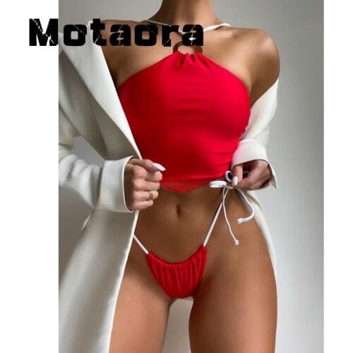 Halter Top Push Up Set Biquini New Bellyband Swimsuit Women Sexy high cut Thong Swimwear Female Solid TwoPiece Bather Bikini set