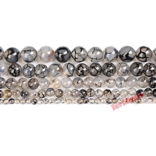 Factory Priac 16" Natural Stone Black Dragon Vein Agat Round Loose Beads 6 8 10 12MM Pick Size For Jewelry Making