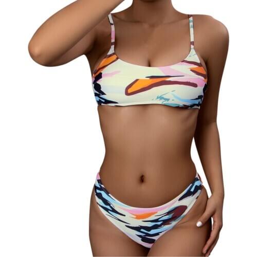 #L0 Swimsuit Women Fashion Split Sling High Waist Print Beach Bikini Suit Summer Swimsuit Beachwear Купальники Женские