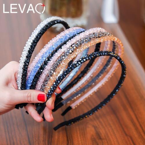 Levao Shiny Rhinestone Pearls Hair Hoop for Girls Beaded Head Bezel Hairband Thin Alloy Headband for Women Hair Accessories
