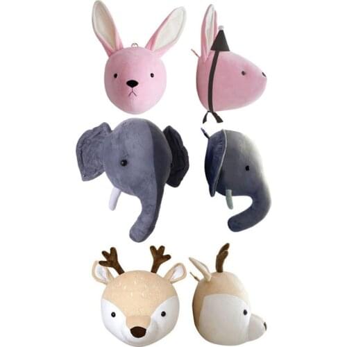 Cute Elephant Rabbit Deer Plush Stuffed Dolls Wall Mount Animal Head for Kids Room Kindergarten Decorative Toys
