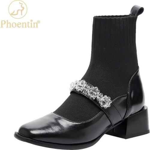 Phoentin Fashion Sock Boots for Women Knitted patchwork Ankle boots Autumn Winter new short boot plus size 43 shoes FT1685