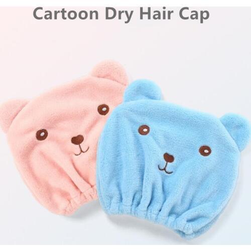 Microfiber Hair Towel Cartoon Bear Thicken Towel Coral Velvet Dry Hair Towel Suction Animal Quick-Dry Towel for Women Girl