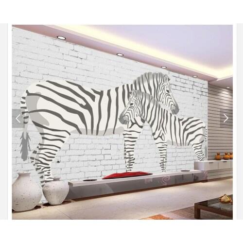 Custom photo wallpaper 3d wall murals wallpaper White brick wall zebra TV background wall decoration painting home decoration