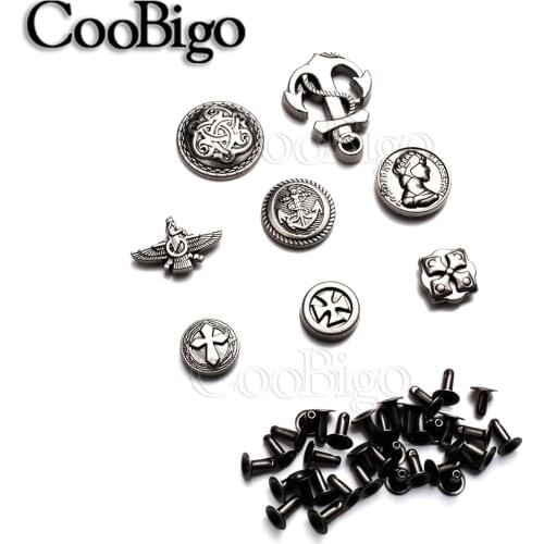 5 Sets Metal Spike Studs Rivets Vintage Riveting Button for Pets Collar DIY Leather Craft Sewing Accessories Anchor Cross Shield