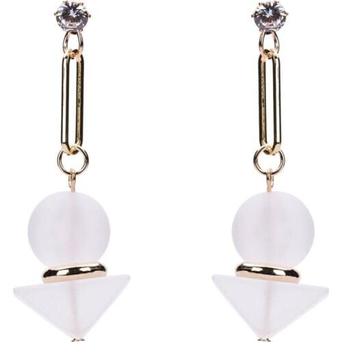 Light Yellow Gold Color Round and Pyramid White Resin Stud Earrings with Rhinestone Fashion Jewelry