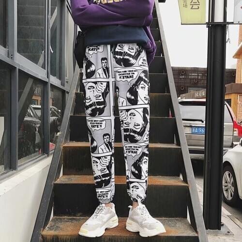 Loose Sports Casual Pants Mens Beam Foot Harem Pants Comics Printed Joggers Pants Mens Hip Hop Casual Trousers