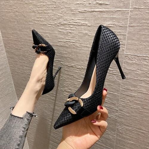 Womens High Heels Shoes 2021 New Spring All-match Temperament Black Sexy Shallow Pointed Single Shoes