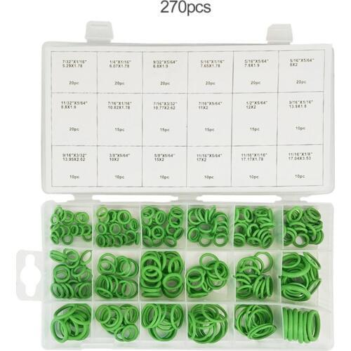 270PCS Rubber O Ring Wear Resistant Oil Seal Green Gaskets For Air Cylinder Valve Car Chemical Pipeline Carrier Roller