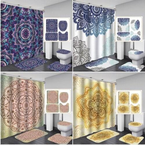 Waterproof Curtains Bohemia Shower Curtain Set With Rug Bath Mat Bathroom Non Slip Carpet Durable Toilet Cover Bathtub Decor