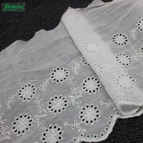 YACKALASI 7 Yds 100% Cotton Lace Eyelet Embroidered Fabrics Swiss Cotton Voile Appliqued 3D Flower Trims Diy NatureWhite 21cm