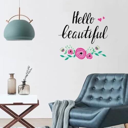 Hello Beautiful Mirror Decal Salon Wall Stickers Self Love Quote Bedroom Glass Door Decoration Wall Decals