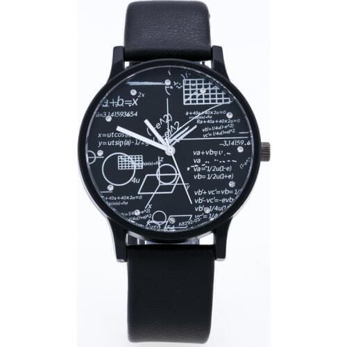 New Fashion Watch Women Leather Strap Function Equation Pattern Casual Quartz Wristwatch Students Popular Elegant Clock