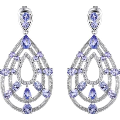 GZ ZONGFA High Quality Natural Tanzanite Gemstone Fine Jewelry Elegant Ladies 925 sterling silver Drop Earrings