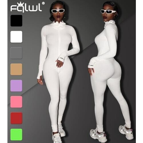 FQLWL Ribbed Sexy Summer Romper Bodycon Black White Jumpsuit Women Playsuit Long Sleeve Ladies Short Lucky Label Jumpsuit Female