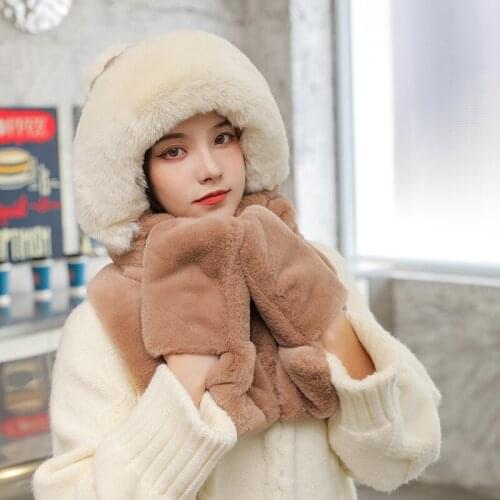 Winter Hat Scarf Gloves Three-piece Suit Womens Fashion Warm Ear Protection Woolen Cap Riding All-match Windproof Knitted Hats