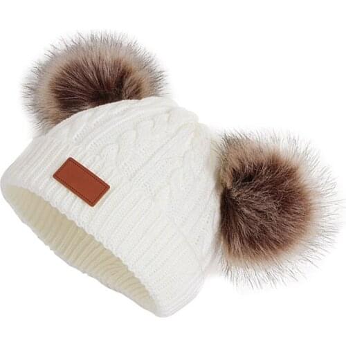 Winter Wool Knitted Hat Children Infant Newborn Kids Baby Caps Beanie with Two Double Pom Pom Beanie for Boys Girl 1-3 Years