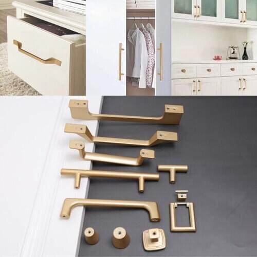Golden Cupboard Handle Brushed Aluminum Alloy Kitchen Cabinet Door Knob Furniture Drawer Shoe Wardrobe Pull Hardware Pulls Bar