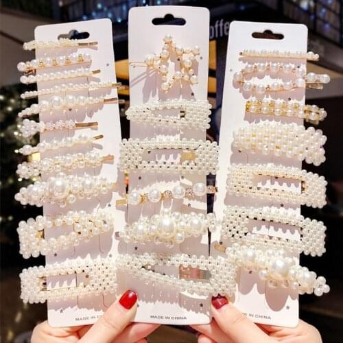13pcs/set Handmade Pearls Hair Clips Pin Girls Pearl Hairpins Geometric Flower Barrette Headwear Hair Accessories for Woman