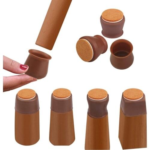 16pc Walnut Silicone Chair Leg Floor Protectors with Felt, Free Moving Table Leg Covers, Prevent Floor Scratches and Reduce Nois