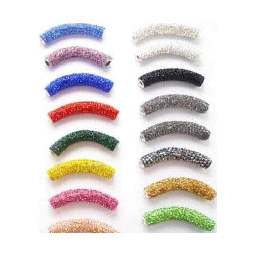 20 pcs/lot 10*45cm mixed white multicolor disco pave diy y3655 bracelet necklace tube beads long bending crystal