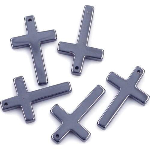 5Pcs Pendants Cross Religion Hematite Gunmetal Fashion Jewelry DIY Finding Charm 33x21mm