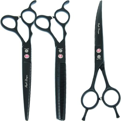 7.0" Purple Dragon Left Hand Pets Scissors for Dog Grooming Lefted-Hand Straight&Thinning&Curved Shears With Comb Forceps B0057B