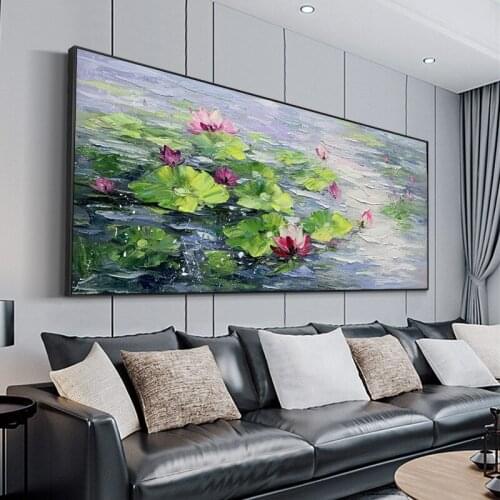 Hand Painted Water Lily Oil Paintings Abstract Modern Canvas Wall Art For Living Room Home Decor