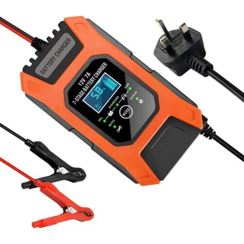 FOXSUR Car Battery Charger 12V 7A LCD Display Portable Battery Charger Repair Charger for Car Lawn Mower