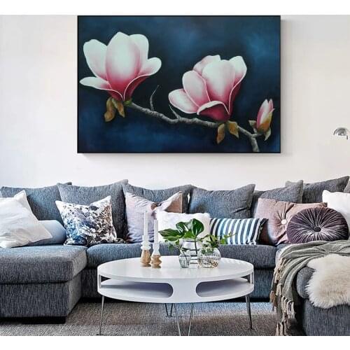 Large Magnolia Flowers Oil Paintings Print On Canvas Red Flowers Wall Art Canvas Prints Posters And Prints For Living Room Decor