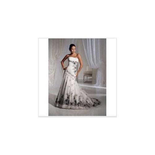 Black&White Embroidery Wedding dress Bridal Gown