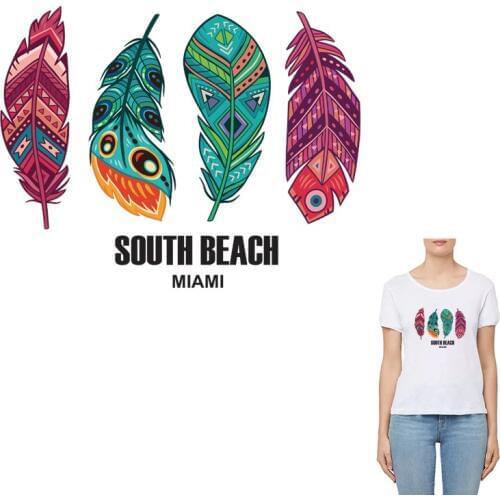 COSBILL Iron on Patches Colorful Feather For Women T-shirt Jacket Clothes Sticker A-level Washable Applique Heat Transfers Y-120