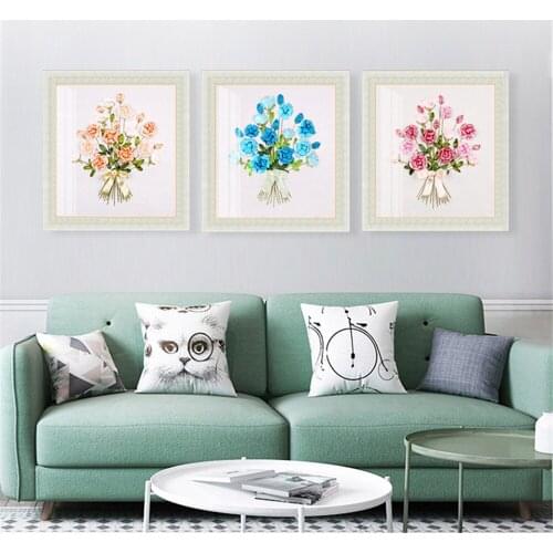 China Style Flower Patterns Hand Ribbon Stitch Embroidery Hang Paintings DIY Set Supplies Gift Idea Reduced Pressure Pastime