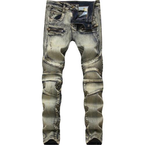 High Quality Dropshipping 2019 New Arrival Nostalgic Retro Zipper Men Jeans Brand Men Designer Fashion Slim Fit Casual Jeans