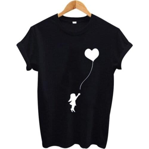 Girls Love Heart Flying T Shirt Harajuku Graphic Tees Women Tops Summer T-shirt Black White Tops Tee Shirt Tees